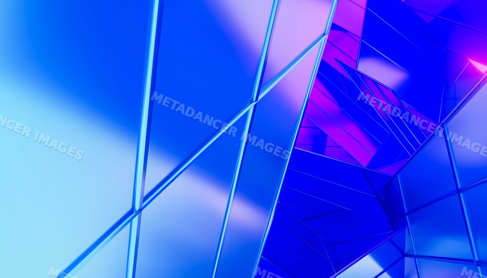Digital rendering of abstract blue and purple geometric shapes