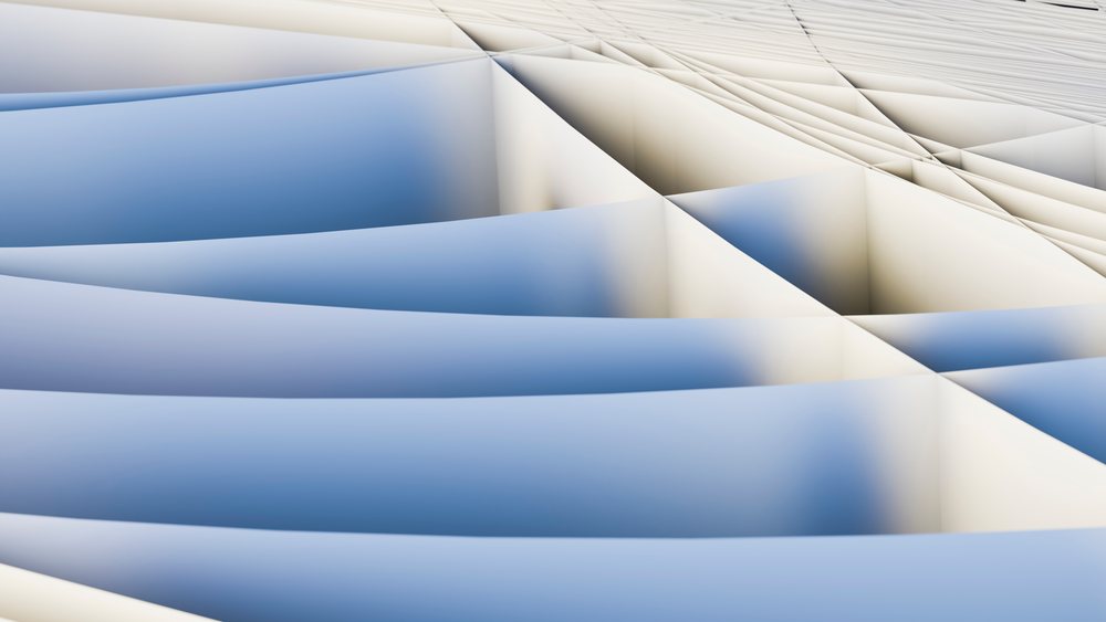 abstract geometric pattern with smooth blue and white curved shapes and gradients.