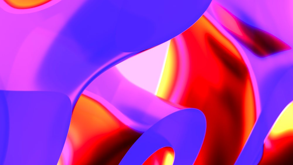 Abstract digital artwork featuring smooth, flowing organic shapes in vibrant blue, red, orange, and purple tones.