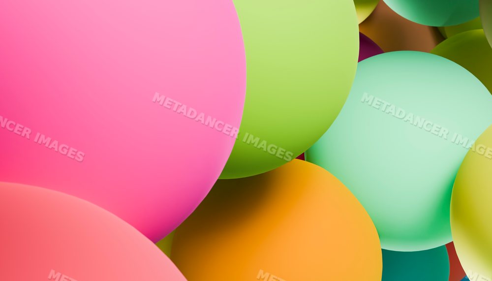 Digital rendering of overlapping colorful pastel spheres