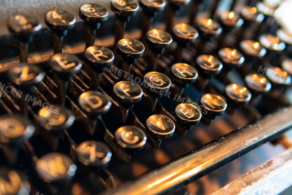 Close-up of vintage typewriter keys with retro style in Verdun, France