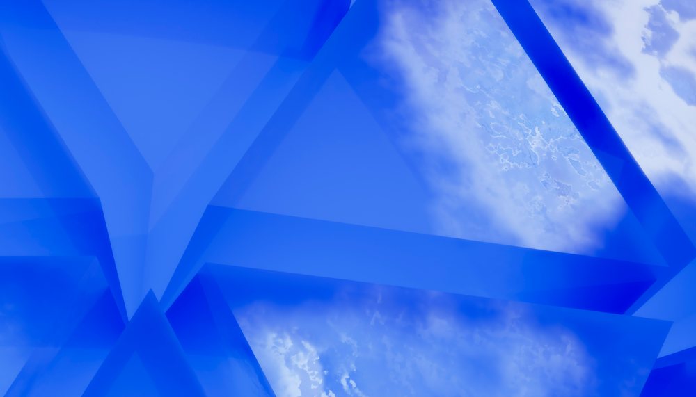 Blue transparency and overlapping triangular geometric shapes create an abstract, modern digital composition.