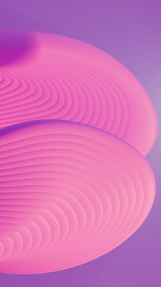 Digital abstract artwork featuring pink concentric curved shapes on a purple background.