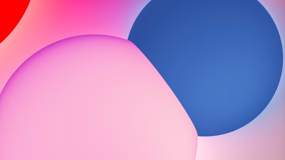 Abstract digital illustration featuring overlapping smooth round shapes in pink, blue, and red with gradient shading.
