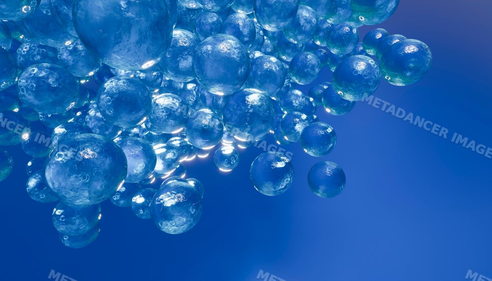 Floating blue transparent spheres