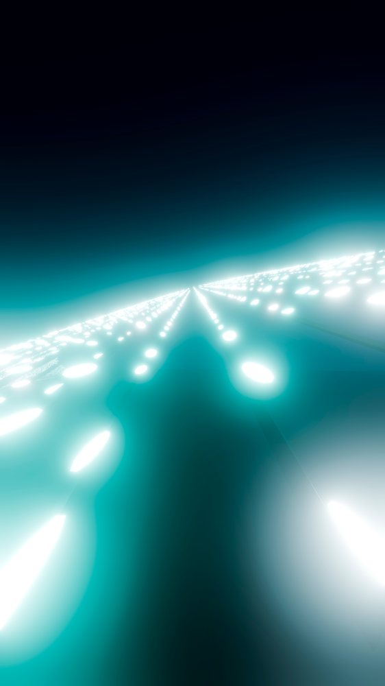 Symmetrical abstract light trail with glowing blue and white illumination in a dark night scene.