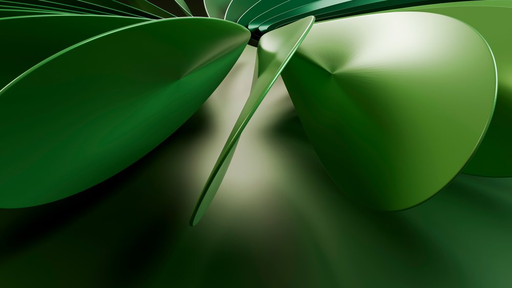 Digital 3D illustration of a green abstract sculpture.