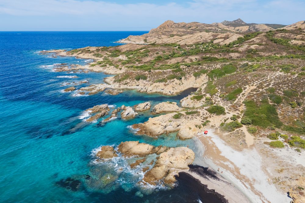 Rocky coastline of Plage de l'Ostriconi, Travel Photography, Ile Rousse, Corsica, France.