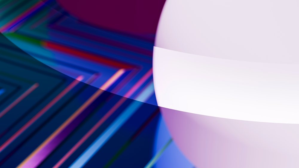 Digital abstract illustration with a white glossy sphere and colorful geometric lines.