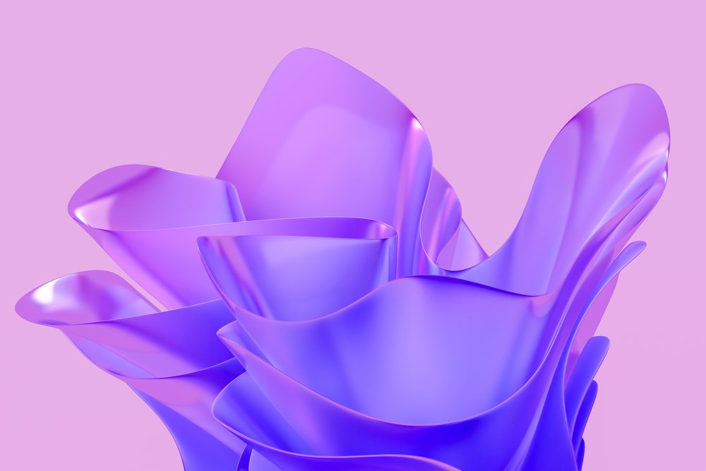 Abstract flowing purple shapes with smooth curves on a lavender background in digital art style.