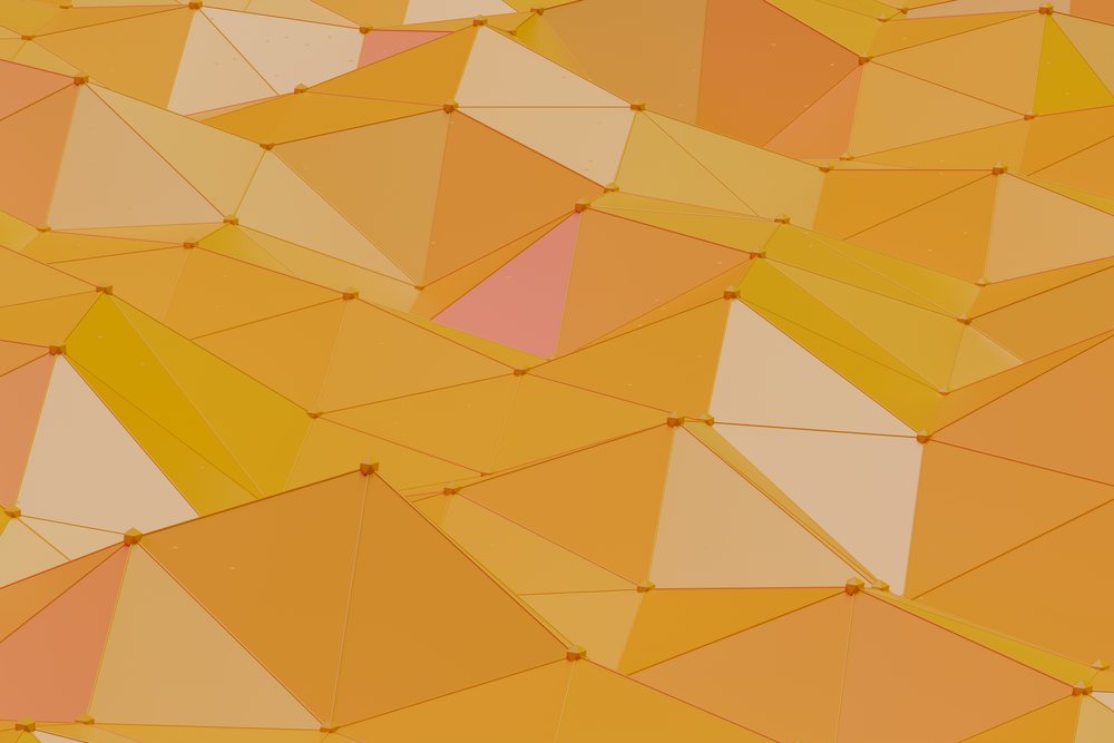 Abstract geometric triangular pattern in varying shades of orange forming a modern digital art background.