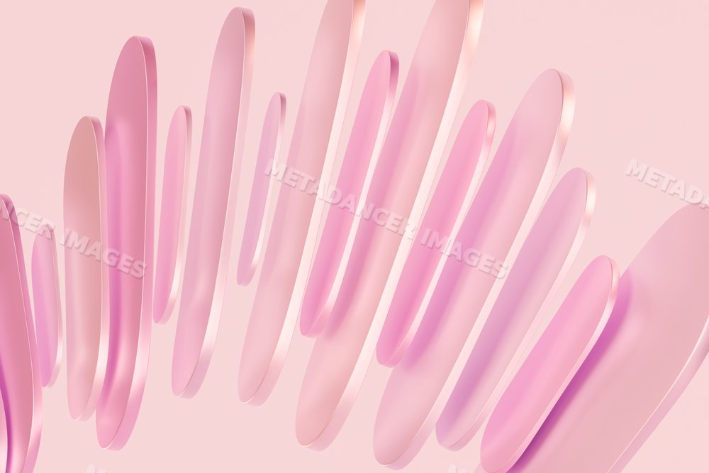 Abstract pink 3d curved shapes arranged in a wave pattern