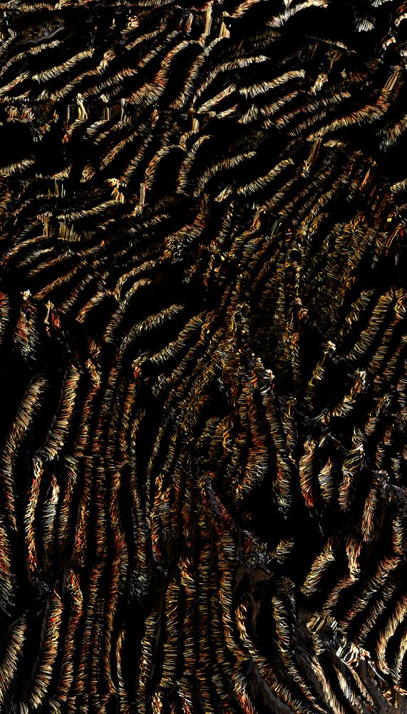 Close-up detail of large wild cat fur texture showing vivid black and orange stripes and fine hair details.