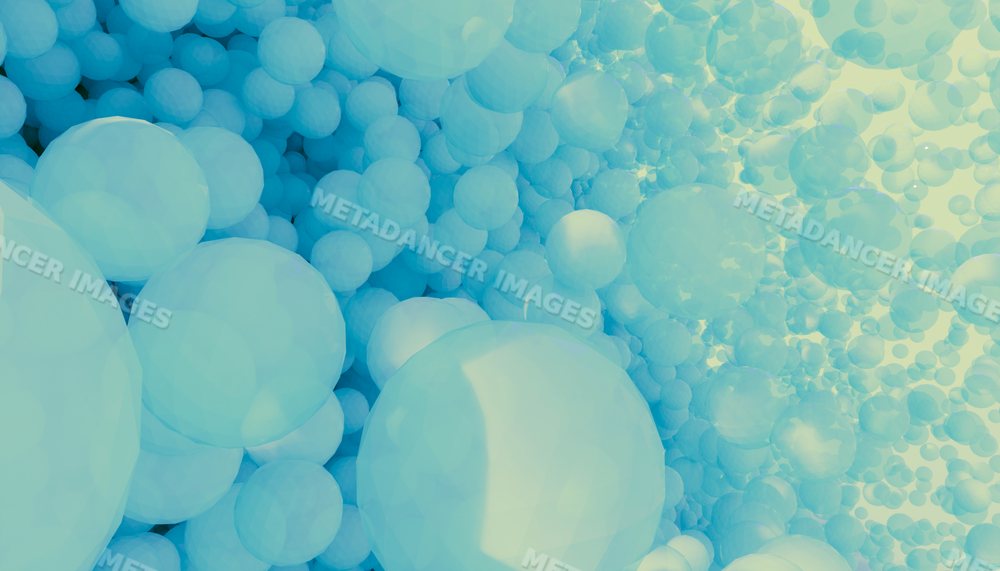 A cluster of blue translucent spheres floating