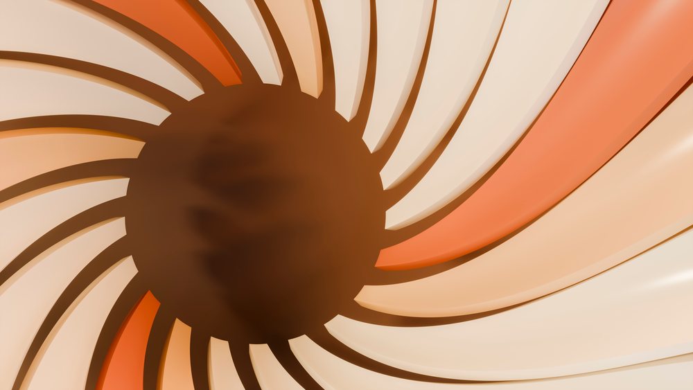 Digital illustration of a smooth swirling spiral pattern with brown, orange, and beige tones.