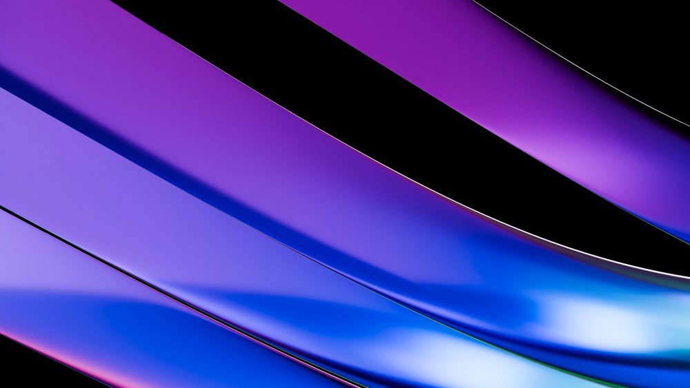 Abstract digital illustration featuring curved glass surfaces with purple and blue reflections creating a smooth modern design.