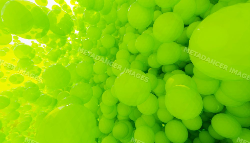 A cluster of floating green spheres creating an abstract digital