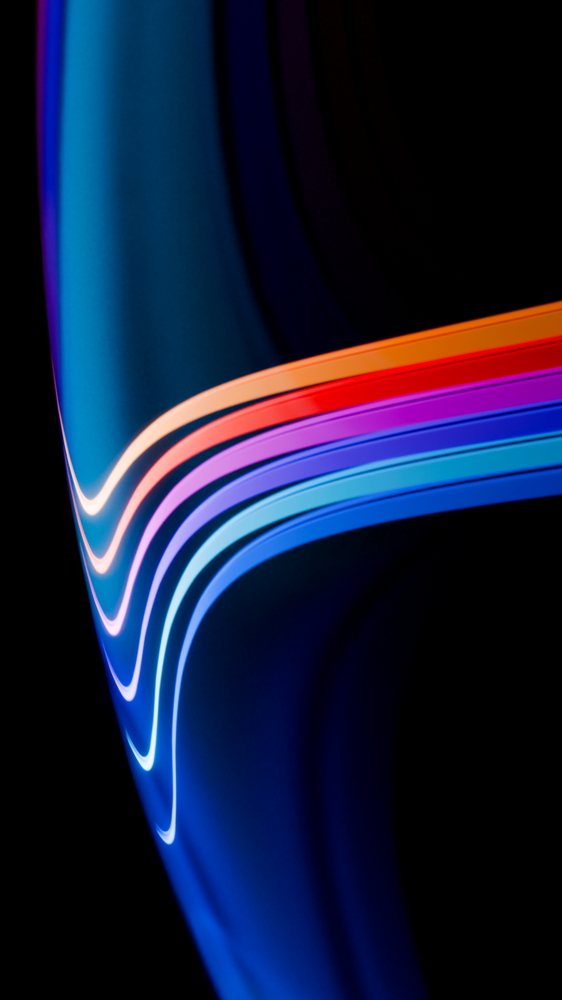 Colorful curved light streaks glow vibrantly against a dark background in a modern digital illustration.