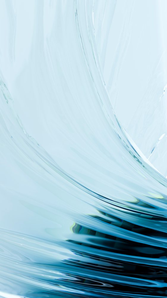 Abstract digital art of blue translucent fluid waves with smooth curved flowing shapes.