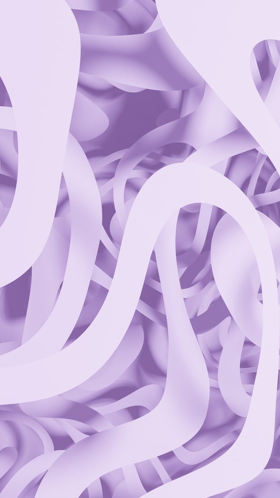 Abstract render of smooth flowing purple ribbons creating organic curved shapes in a digital 3D composition.