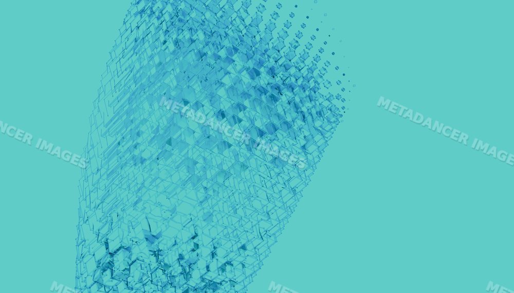 Translucent 3d abstract structure made of transparent cubes on blue