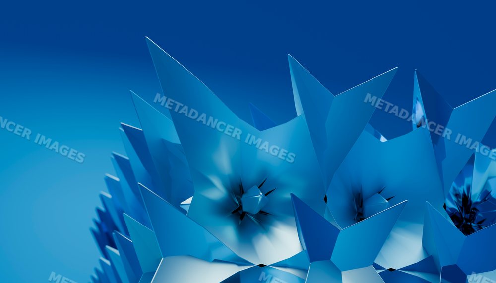A 3d abstract blue geometric render with sharp star-shaped structures