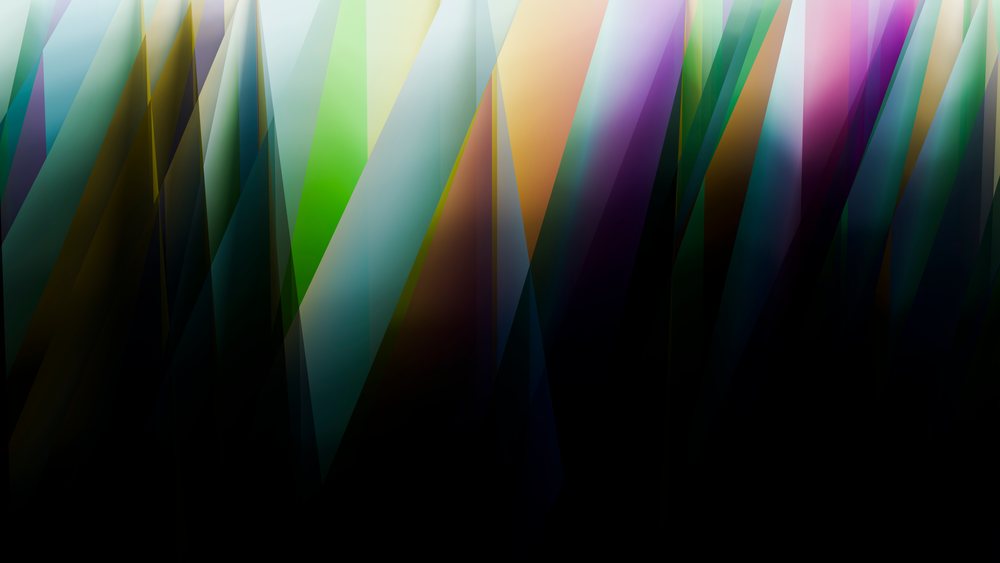 Abstract digital art featuring colorful overlapping geometric shapes on a dark background.