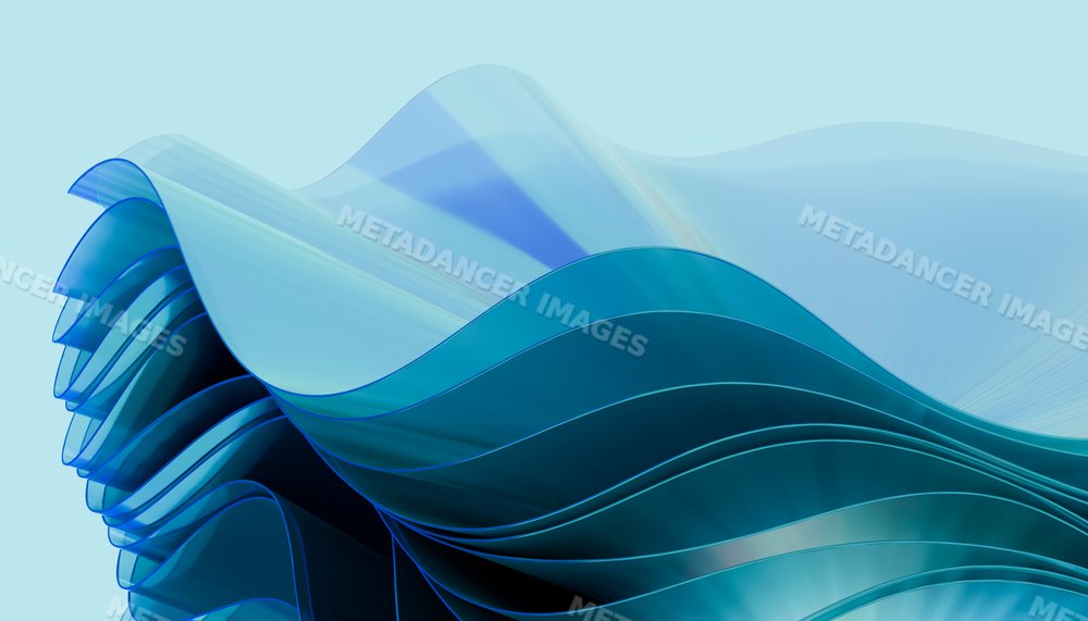 Abstract digital blue waves with translucent flowing shapes and smooth