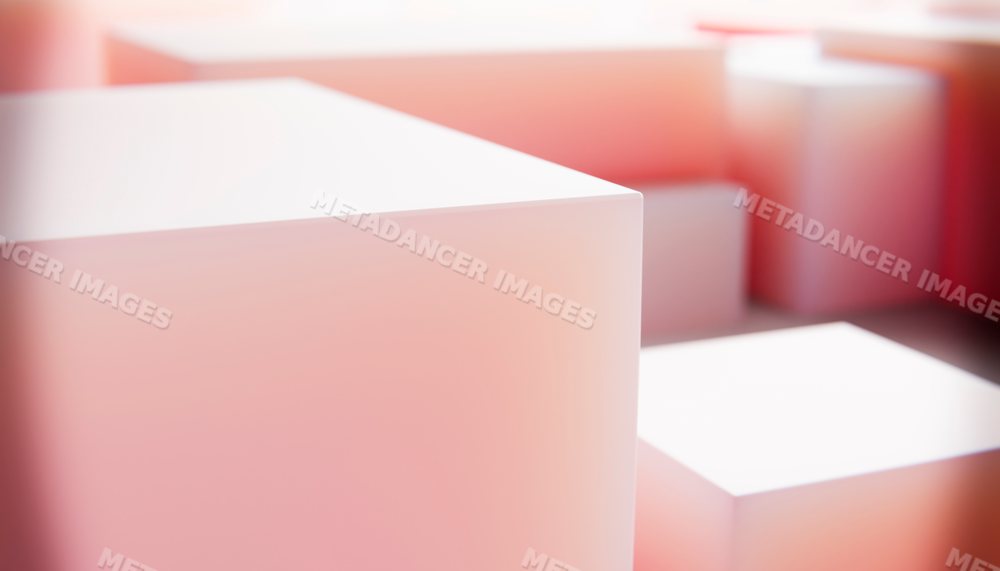 Abstract 3d rendering of white cubes with soft pink lighting