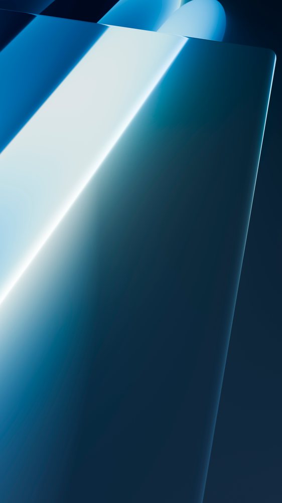 Abstract digital illustration of shiny, smooth blue glass surfaces with curved lines and light reflections.