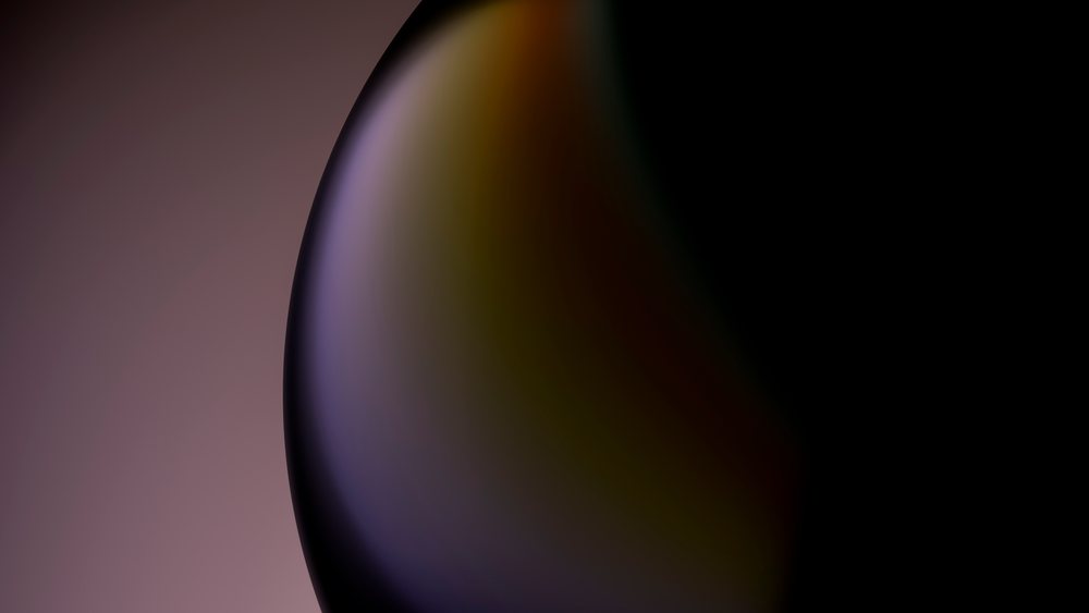 Abstract digital artwork showing a dark curved shape with gradient lighting and glossy shadow on a smooth surface.