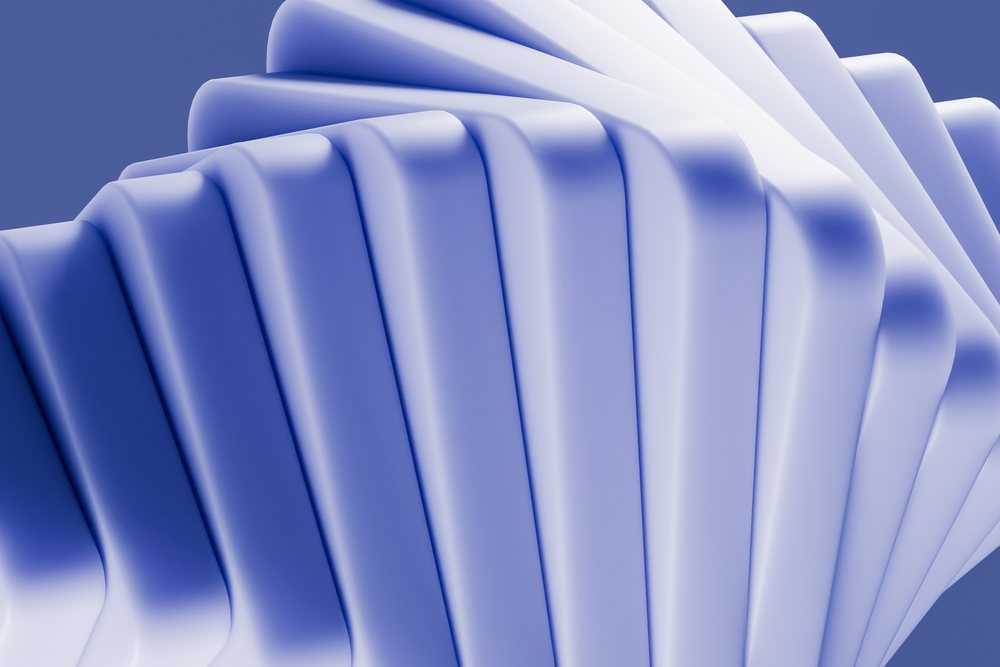 blue abstract render of smooth, geometrically curved shapes forming a continuous pattern.