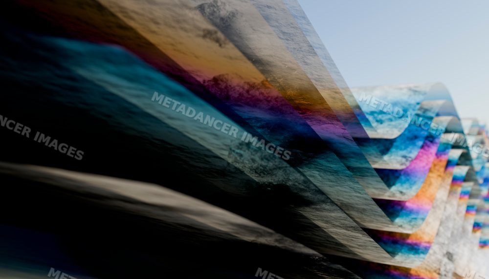 Colorful abstract layered waves form a modern digital art pattern