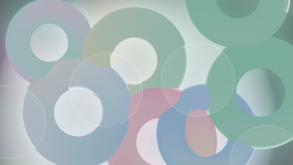 Minimalist digital illustration of overlapping transparent circles in pastel colors creating a soft abstract composition.