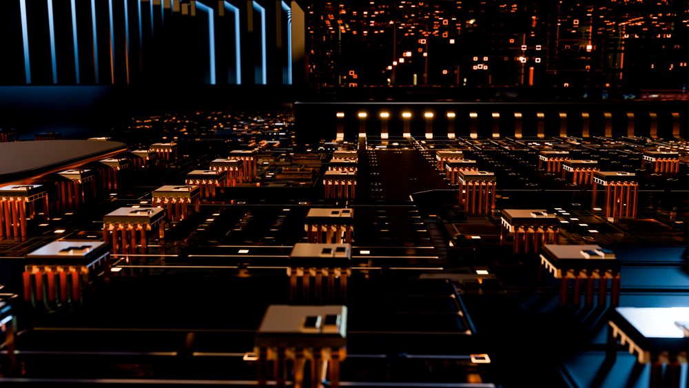 Close-up of a black circuit board.