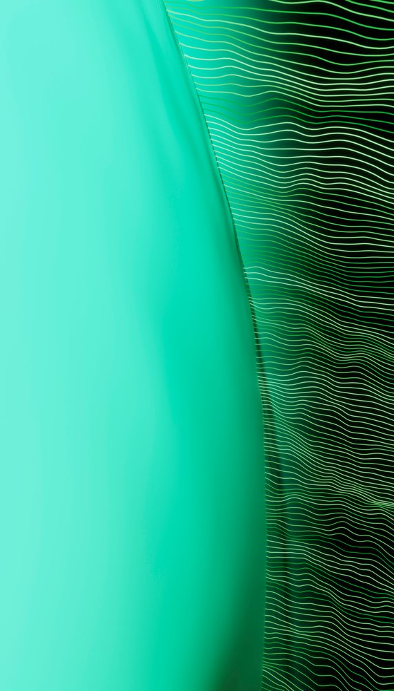Green abstract design features smooth curved shapes and flowing wavy lines forming a decorative pattern with gradient transitions.