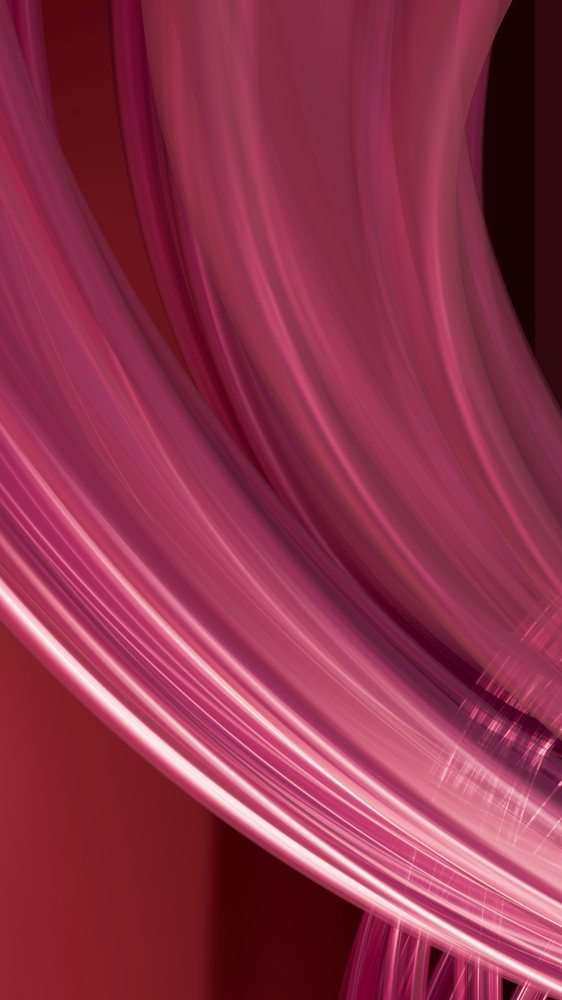 Dynamic abstract pink fluid curves flow on a smooth glossy surface with layered wave patterns.