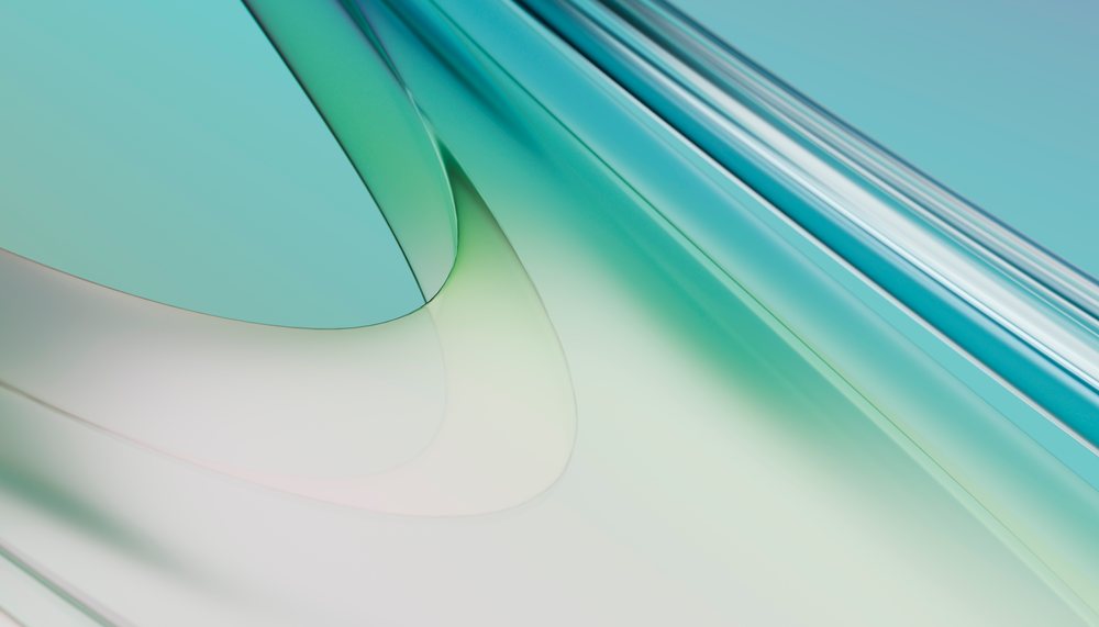 Abstract digital artwork featuring flowing smooth curves and gradient colors against a blue background.