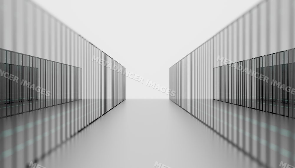 Empty aisle between server racks in a modern technology facility