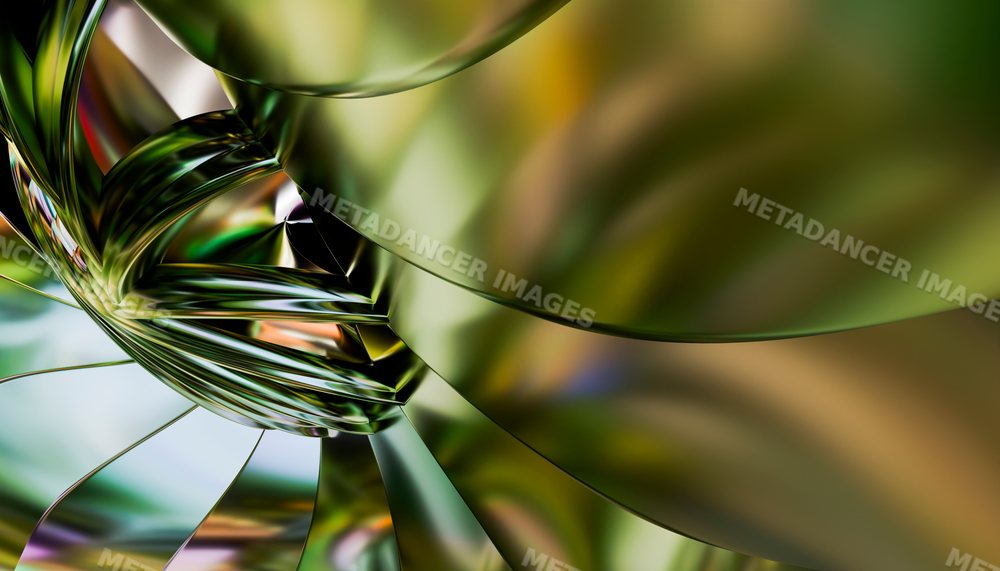 Abstract metallic shapes with smooth reflective surfaces