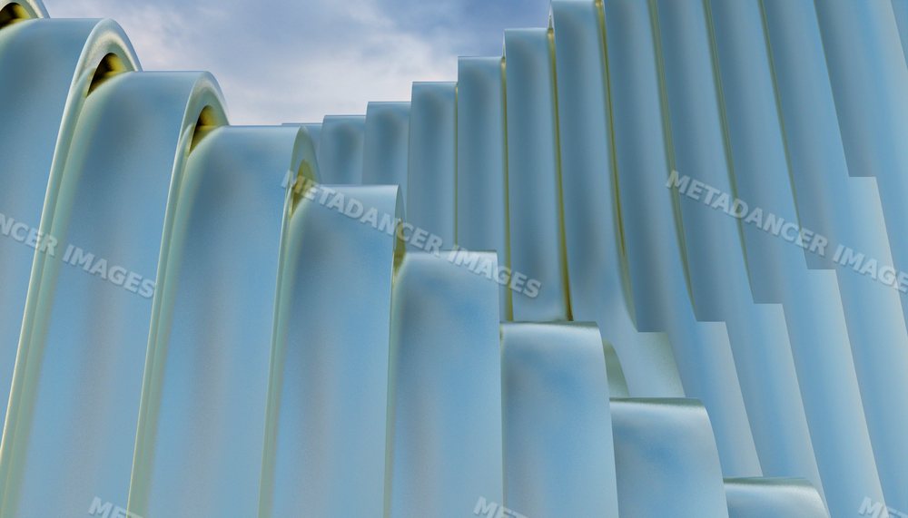 Close-up of a modern building's white curved architectural structure