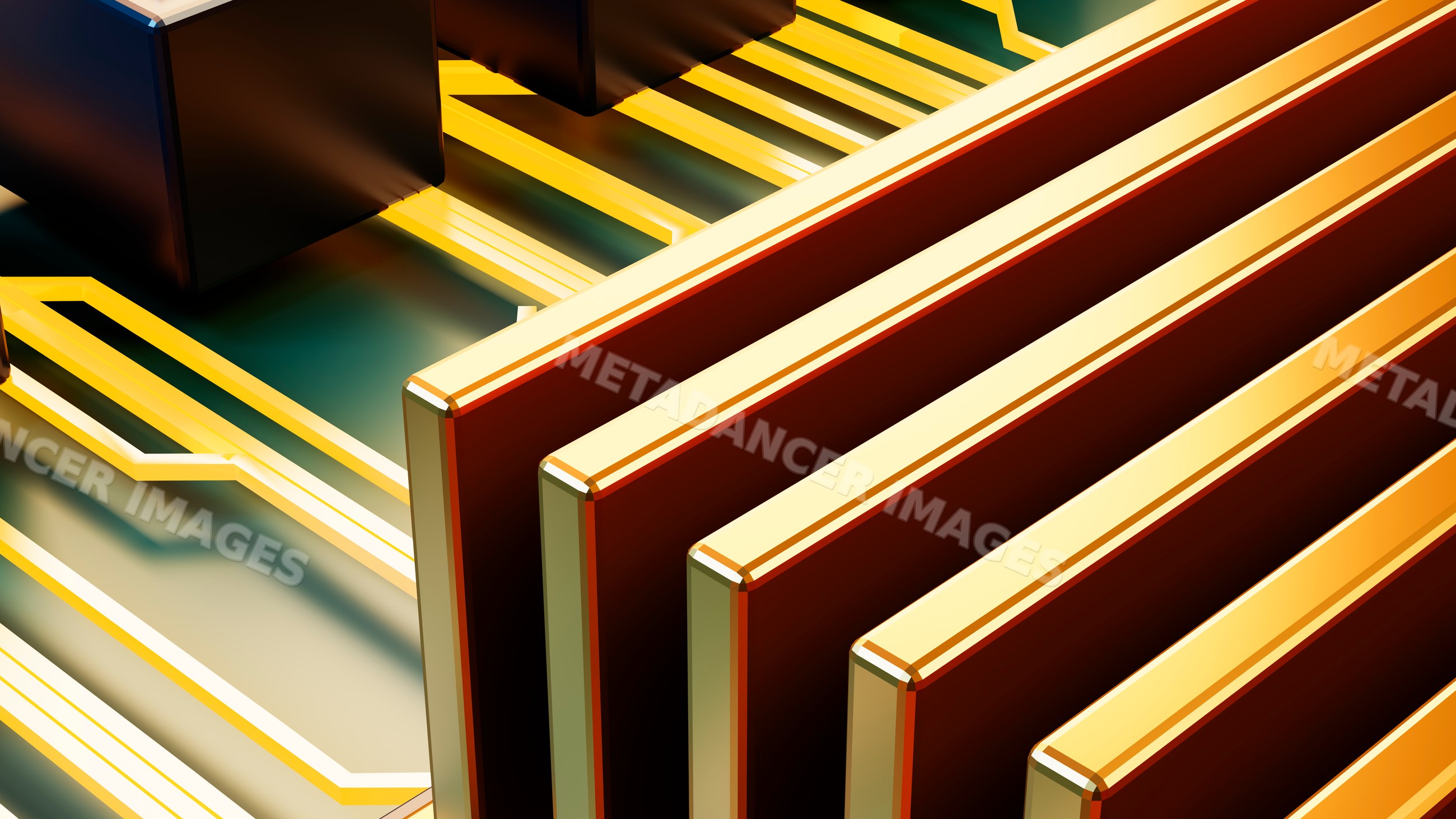 Close-up of electronic circuit board with golden components