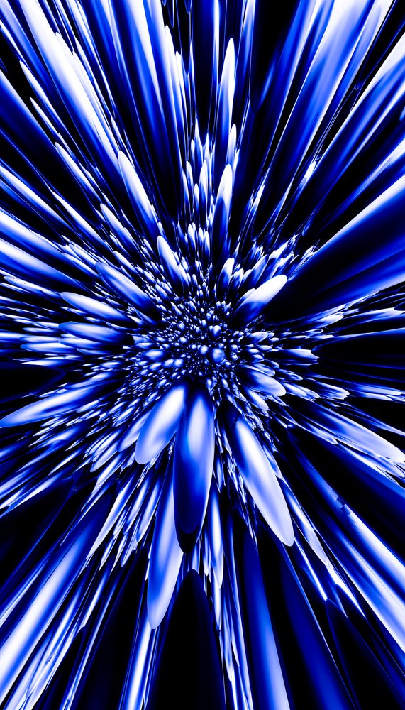 Blue metallic spikes radiate dynamically