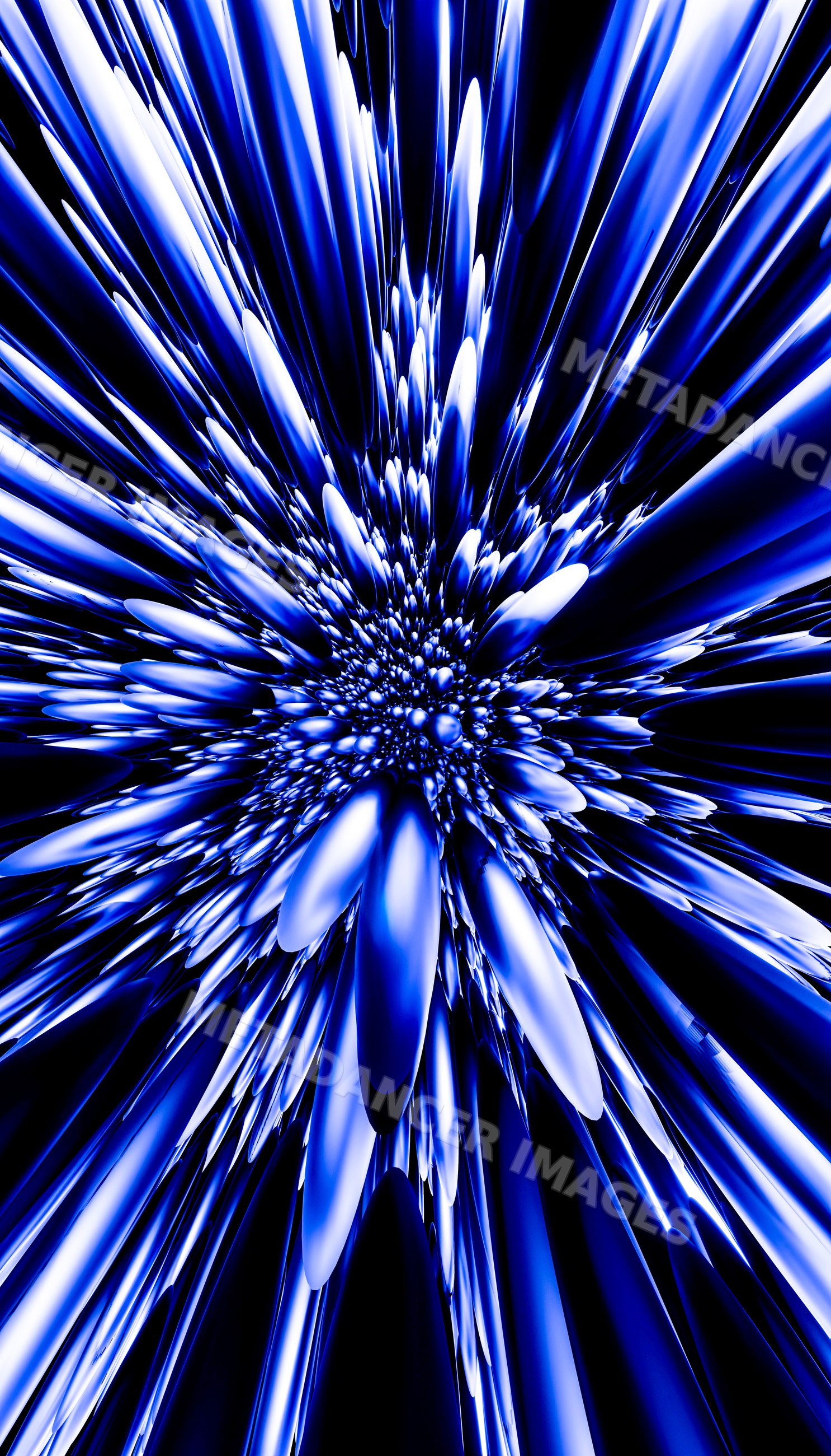 Blue metallic spikes radiate dynamically