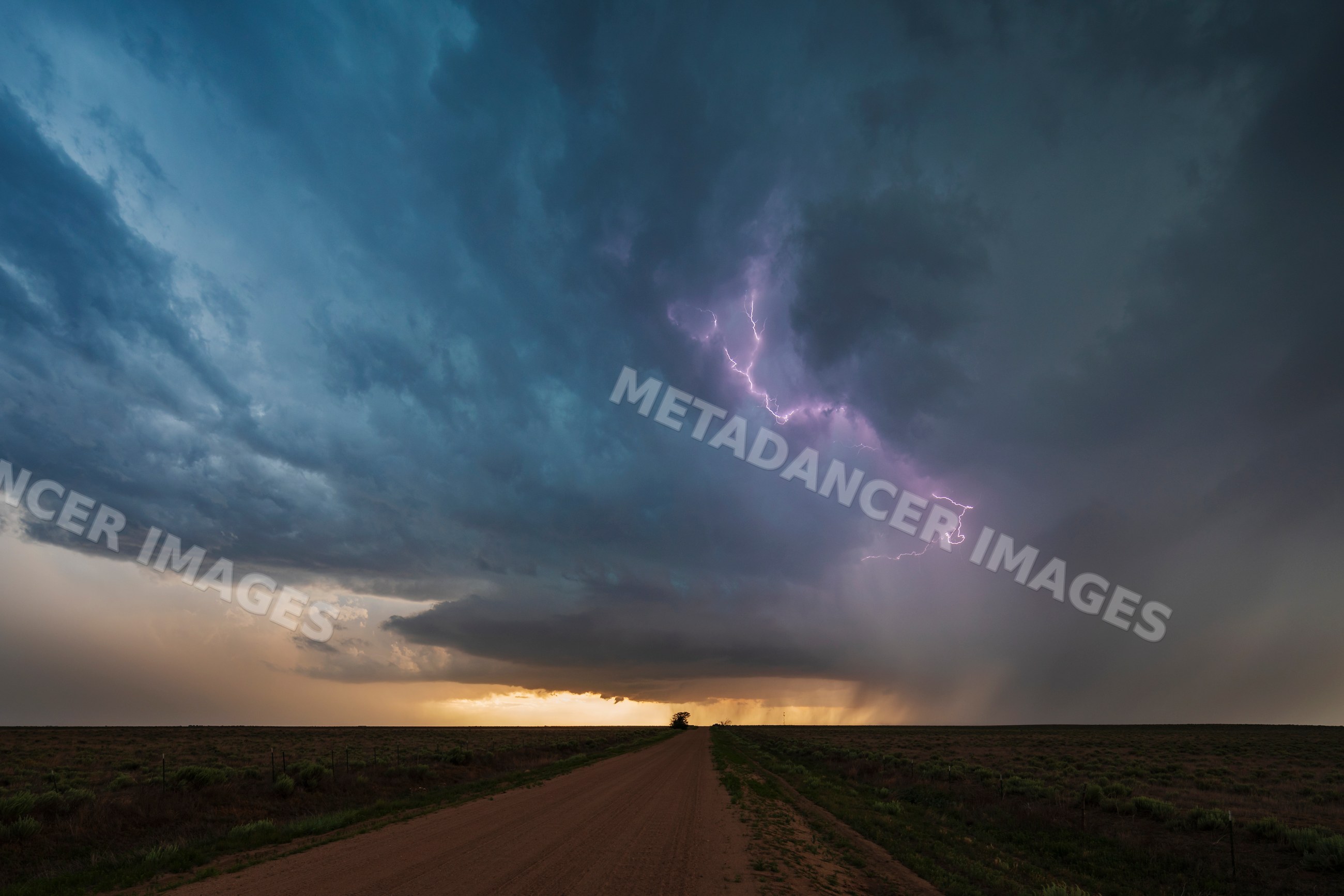Supercell storm with Lightning at Sunset in eads, colorado