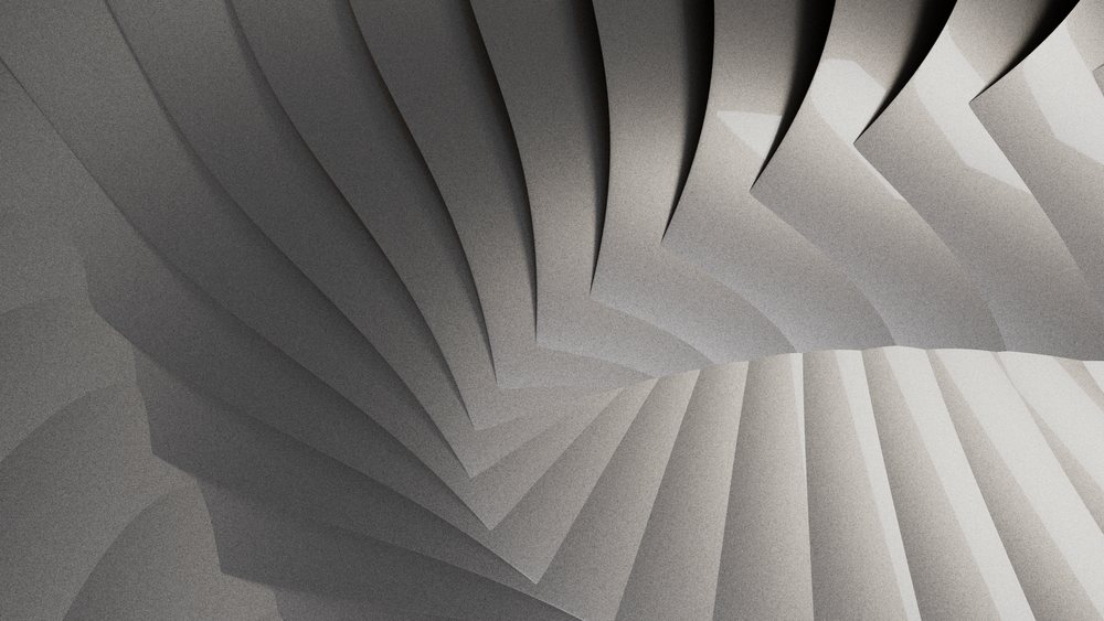 Spiral staircase with curved geometric steps in modern architecture