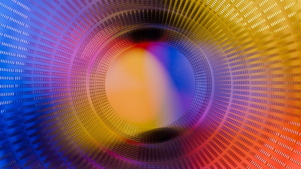 Abstract digital circular pattern with vibrant color gradients