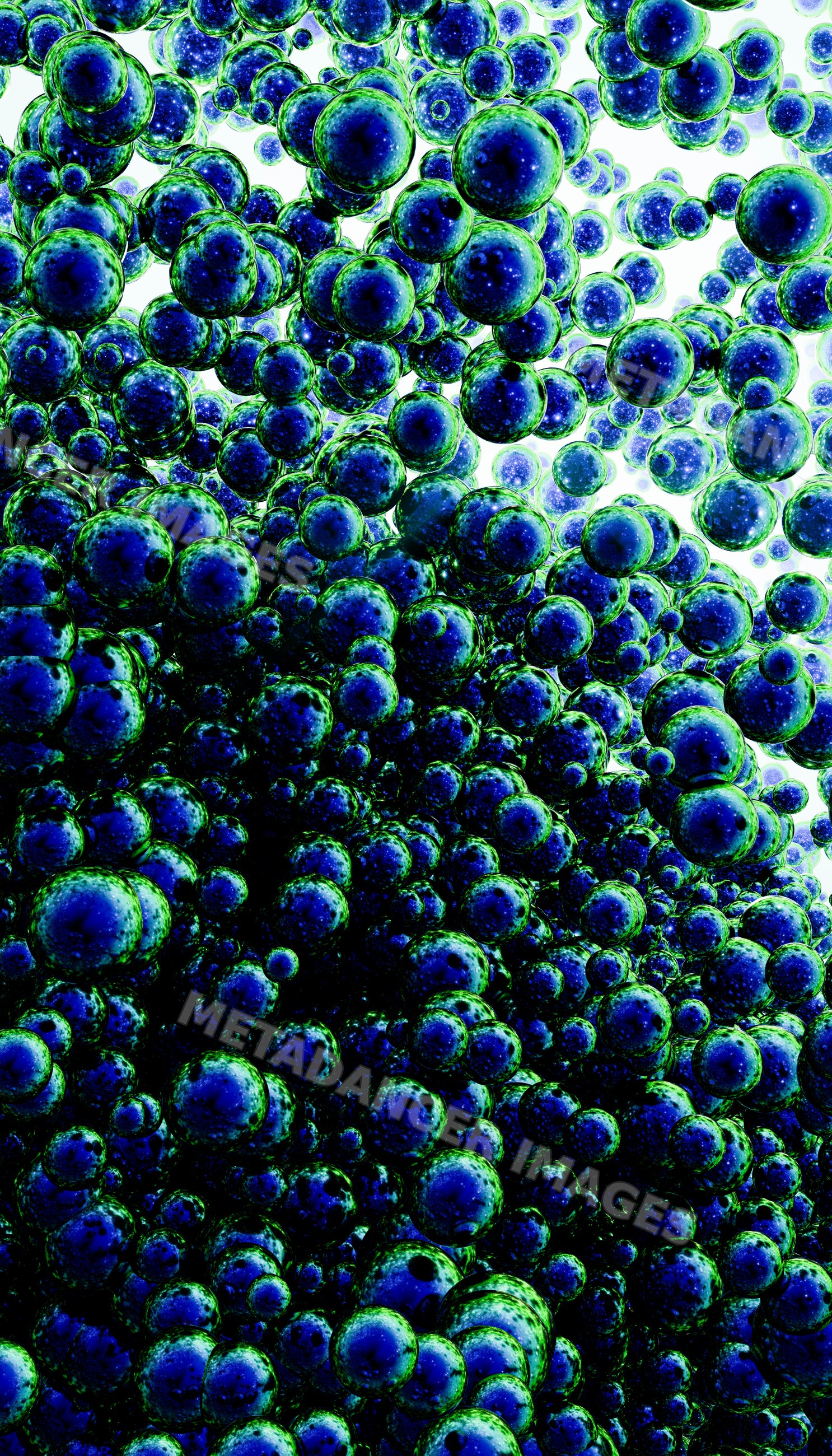 Cluster of blue and green abstract spheres in 3d digital rendering
