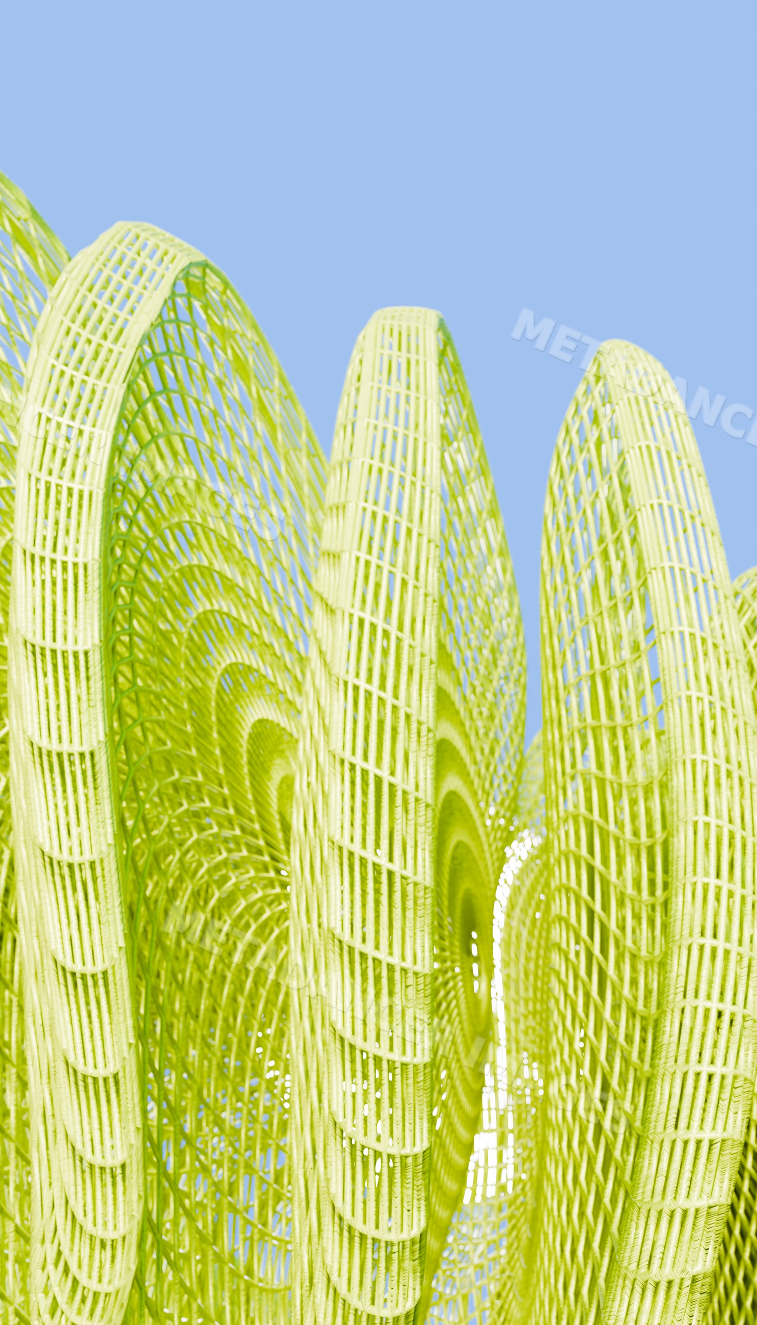 3d rendering of a yellow curved grid structure with abstract modern