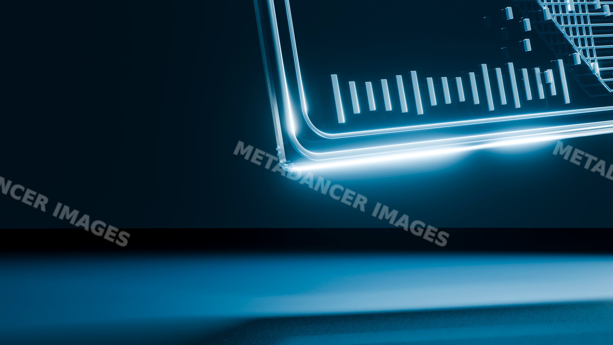 Glowing blue circuit board with illuminated electronic components